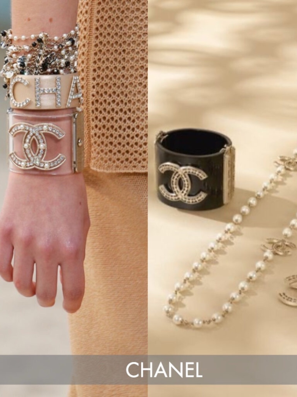 CHANEL STRASS CRYSTAL & RESIN HINGED BRACELET/CUFF - Picture 10 of 10